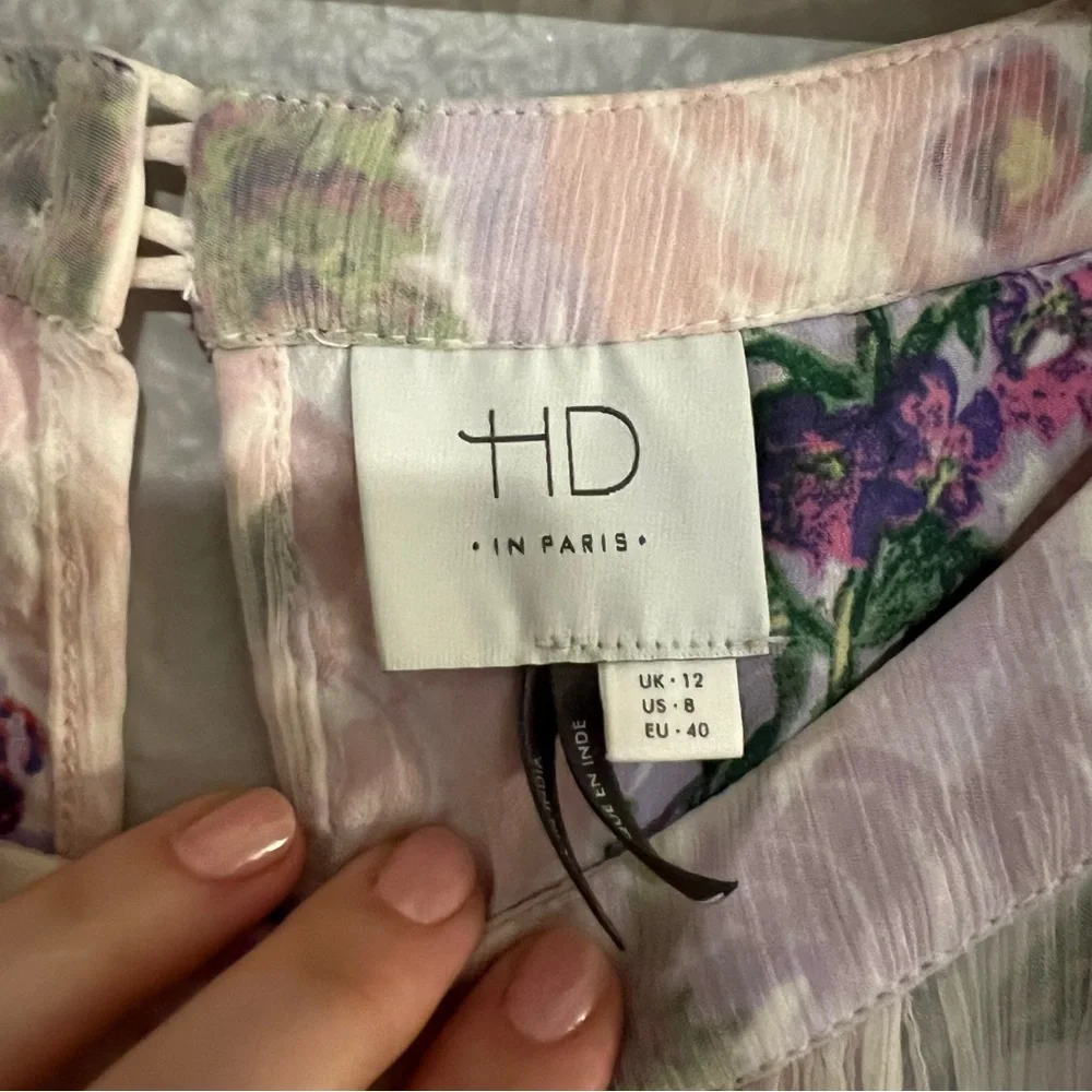 Anthropologie HD Pink And Yellow Floral In Paris Dipped Chroma Swing Dress 8 - Picture 6 of 11